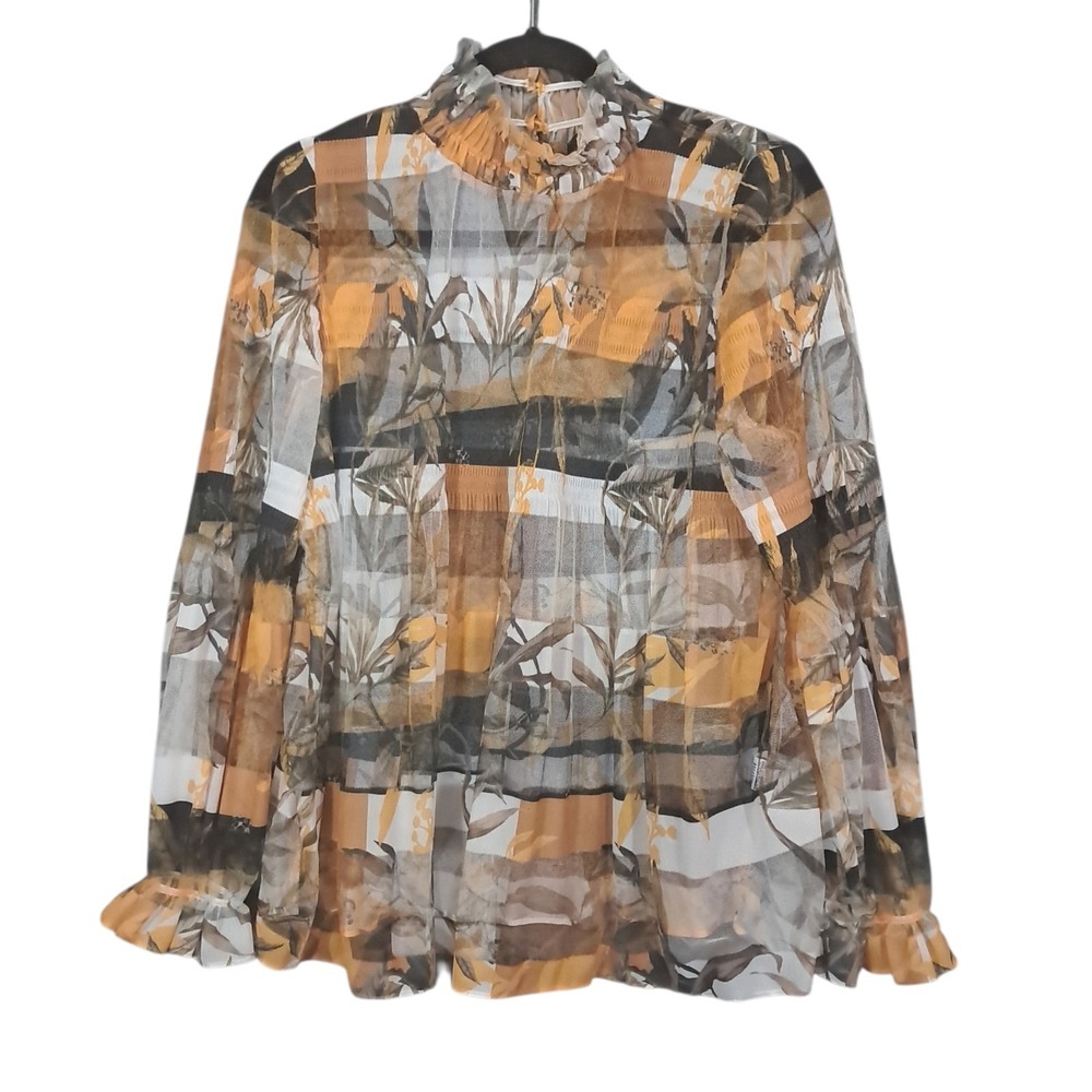 Bloomingdales CQ by CQ Sheer Blouse Top Floral Black Yellow Coquette Romantic Sm